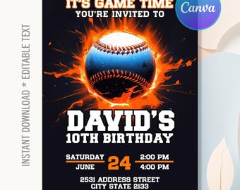 Baseball Birthday Invitation,Baseball Birthday Party,Baseball Invitation,Sports Birthday Invitation,Instant Download,Editable Text Canva