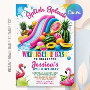 Waterslide Birthday Invitation,Water Slide Birthday Party,Summer Pool Party,Water Slide Bash Party,Instant Download,Editable Canva