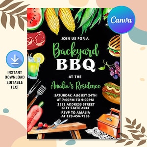 Backyard Bbq Invitation,Bbq Invitation,Backyard Bbq Party,Bbq Grill Party Invitation,Instant Download,Editable Text Canva