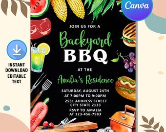 Backyard Bbq Invitation,Bbq Invitation,Backyard Bbq Party,Bbq Grill Party Invitation,Instant Download,Editable Text Canva