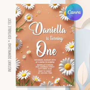 Daisy Birthday Invitation,Daisy First Birthday Invitation,Flower 1st Birthday,Boho Daisy Invitation,Instant Download,Editable Text Canva