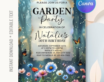 Garden Party Birthday Invitation,Wildflower Birthday Invitation,Garden Party,Wildflower Party Invite,Instant Download,Editable Canva