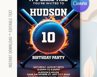 Baseball Birthday Invitation,Baseball Party,Baseball Invitation,Sports Game Birthday Invitation,Instant Download,Editable Canva