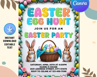 Easter Egg Hunt Invitation,Easter Egg Invitation,Easter Party Invitation,Easter Bunny Invite,Easter Invite,Instant Download,Editable Canva