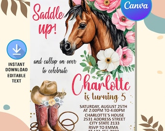Horse Birthday Invitations - 20 Pack Cowgirl Party Cards With Envelopes