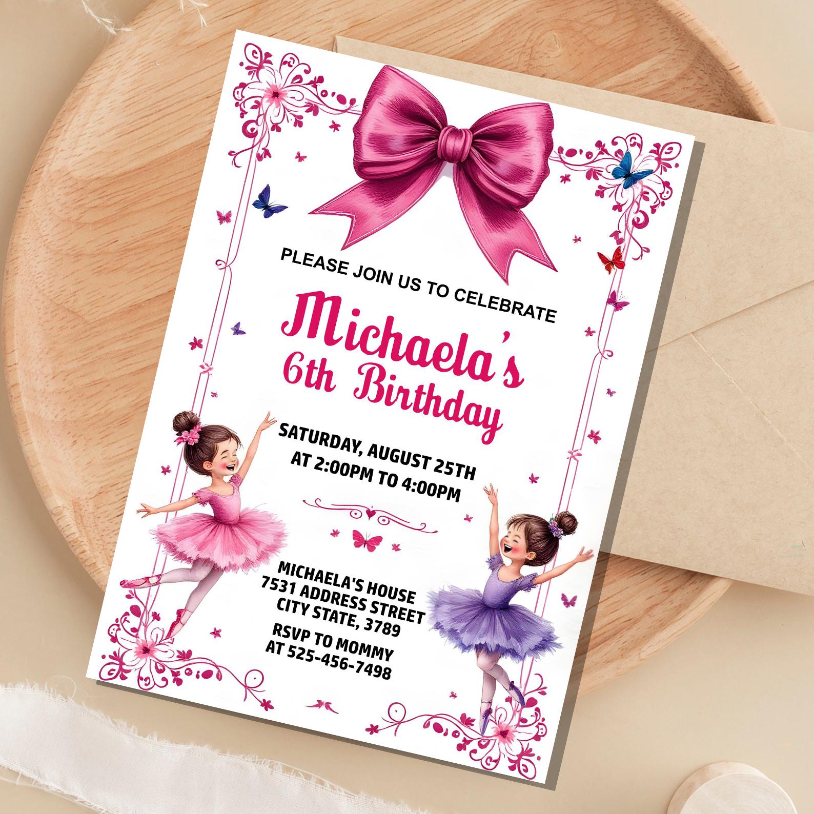 Ballerina Birthday Invitation,ballerina Party,ballerina Ballet Dancer ...