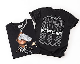 Camiseta juvenil Comfort Colors® de Michael Jackson, camiseta de la gira Bad World Tour 1987 de Michael Jackson, regalo unisex para fans del Rey del Pop