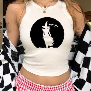 Witch Silhouette Racerback Tank Top: Spooky Halloween Apparel