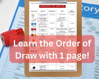 Hoja de trabajo para el estudio del orden de extracción / Preparación para el examen de flebotomía / NHA CPT / PDF imprimible