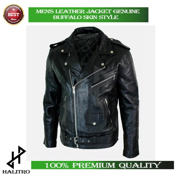 Jaqueta de couro masculina para motociclista Pele de búfalo