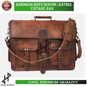 Sac messager vintage fait main en cuir véritable pour ordinateur portable cartable pour homme - Élégant, durable et parfait pour le travail ou les voyages