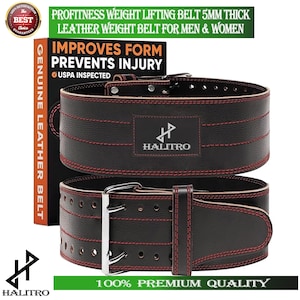 Ceinture d'haltérophilie en cuir ProFitness (5 mm d'épaisseur) - Ceinture de sport réglable pour homme et femme