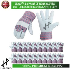 Cotton Leather Work Gloves: Reinforced Palm, Safety Cuff - 24 Pairs