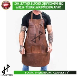 100% Leather Apron for Butcher, Chef, Cooking, BBQ – Welding & Woodworking Costume Apron