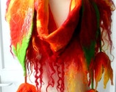 Felted, Wool Jewelry felted woman ART scarf ,shawl-FLAME -5
