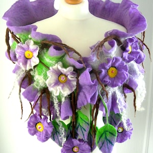 Felted, Wool Jewelry felted woman ART scarf  ,shawl-SPRING BLOSSOM  -