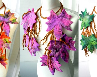 Felted Flower, Hand Felted, Wool Jewelry felted NECKLACE---grape-vine----