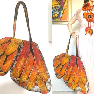 Wool felted woman handbag "butterfly flight" - gift for here