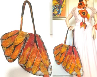 Wool felted woman handbag "butterfly flight" - gift for here