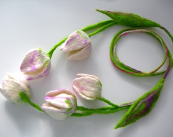 Felted Flower, Hand Felted, Wool Jewelry felted  SCARF/NECKLACE/BELT