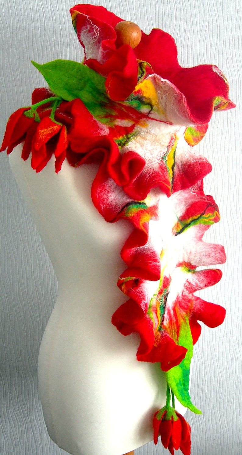 sale felted Flower, Hand Felted, Wool Jewelry felted scarf image 1