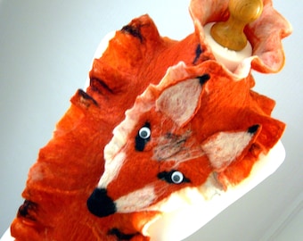 sale  sale Hand Felted, Wool Jewelry felted WOMAN  SCARF fox  Wrap Scarves