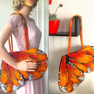 Sac à main pour femme en laine feutrée « vol papillon » - cadeau pour ici