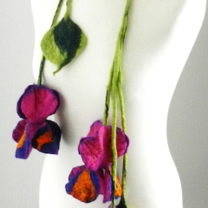 felted Flower, Hand Felted, Wool Jewelry felted scarf/ necklace/