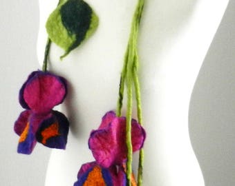 felted Flower, Hand Felted, Wool Jewelry felted scarf/ necklace/