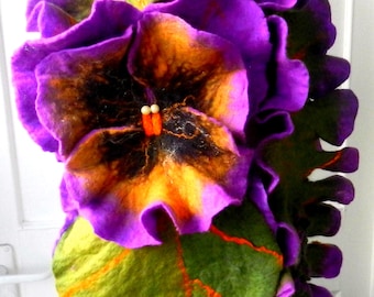 sale  sale  Hand Felted, Wool Jewelry felted woman ART scarf-Pansy Eden--