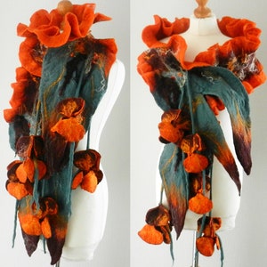 Felted , Hand Felted, -merino wool  - felted scarf- iris-