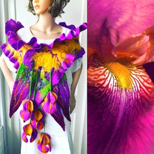 Felted , Hand Felted, -merino wool  - felted scarf- iris-