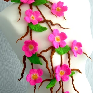 Felted Flower, Hand Felted, Wool Jewelry felted  necklace-  sakura blossom-