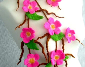 Felted Flower, Hand Felted, Wool Jewelry felted  necklace-  sakura blossom-