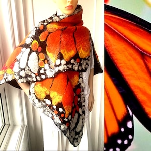 Felted, Wool Jewelry felted woman ART cape,scarf  ,shawl-BUTTERFLY-