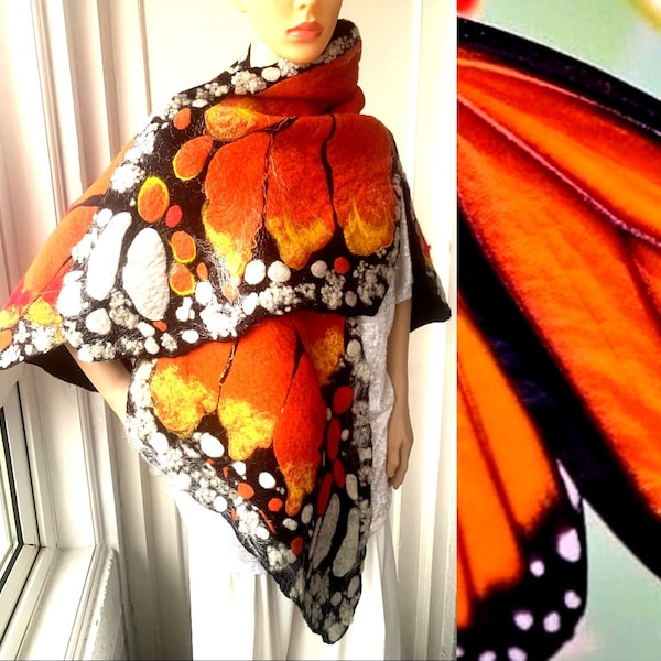 Felted, Wool Jewelry felted woman ART cape,scarf  ,shawl-BUTTERFLY-