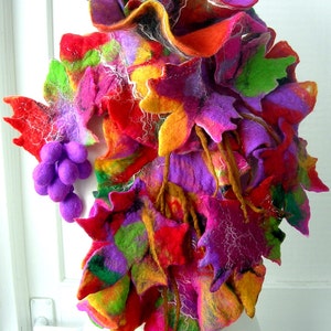 hand felted woman scarf and BROOCH- RED VINE-one of kind