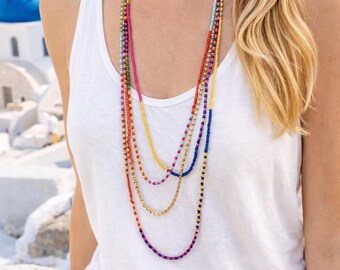 Long Layered Necklace-African Beaded Multicolored Necklace, Boho Statement Necklace, Rainbow color necklace bridesmaids gifts Layering