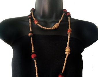 Long wood bead necklace,contemporary ,Beaded Necklace,Bohemian necklace,Yoga jewelry,Beach necklace by TaneesiJewelry