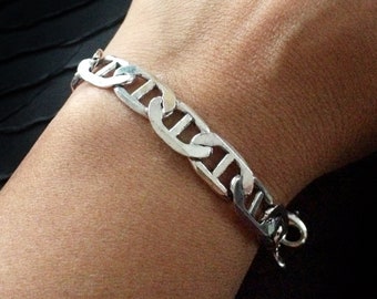 Bracciale Catena Maglia Cerchi Alternati Spazzolati E Lucidi In ARGENTO 925 Galvanica Oro - Foto 3