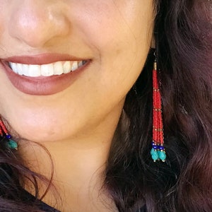 Red Beaded Tassel Earrings: Bohemian Gold Boho Jewelry