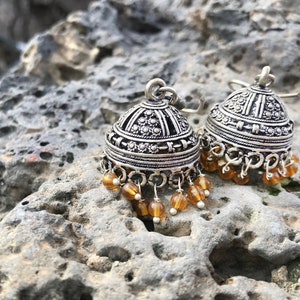 SILVER JHUMKA Earrings boho tribal earrings, music festival jewelry, Indian Ethnic  Jewellery handmade by Taneesi