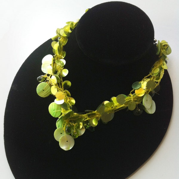Choker necklace,light Green Multi-Strand Necklace,Layered,Layering Hand Made,collar Necklace,Sequin bedouin Jewelry by Taneesi