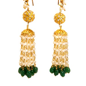 Pearl Bridal Earrings With Green Jade22k Pure Gold - Etsy