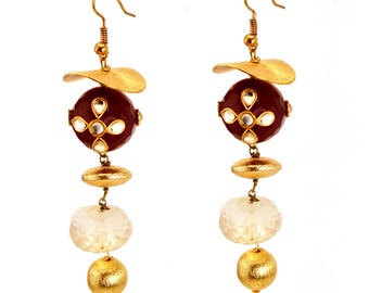 Citrine earrings,dangle,Fusion jewelry,Kundan on Carnelian stone,handmade designer Jewelry by Taneesi