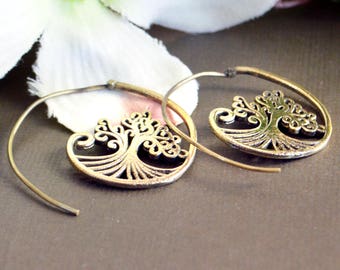 CLEARANCE SALE Spiral earring,Gold Spiral TREE of Life BohoTribal Brass earrings,Ethnic minimalist,jewelry