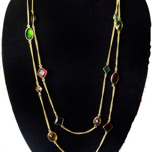 Long Gold Necklace Bezel set Multicolored stones,18K Gold plated Jewelry,necklace wrap ,Minimalist Necklace TANEESI on Etsy