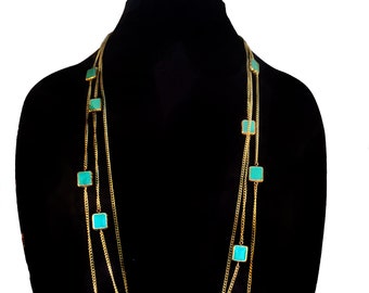 Turquoise Gold Layered Necklace,statement Long modern minimalist Necklace, Elegant Jewelry by Taneesi