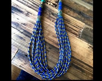 Collier ancien en lapis et turquoise, bijoux népalais, bijoux tibétains, bijoux tribaux afghans, bijoux ethniques du Tibet