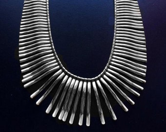 Gold Fringe Necklace, Bib Necklace, Statement Jewelry, Silver Wedding Jewelry, Summer Statement Necklace by Taneesi ZN248G